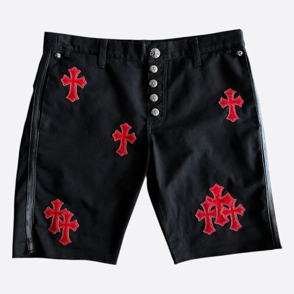 Chrome Hearts Black & Red Cross Patch Shorts - Picture 1 of 6